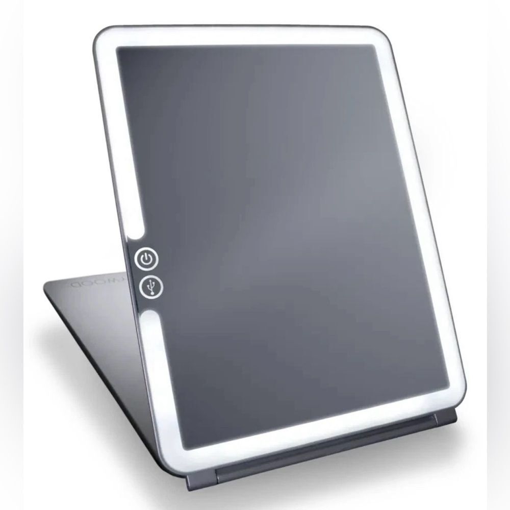 LED Lighted Makeup Mirror - Sleek Gray Compact Vanity Mirror